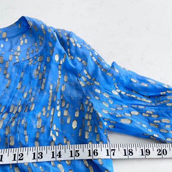 Lilly Pulitzer Silk Metallic Colby Top Ariel Blue Gold XXS. NWT - Picture 4 of 8